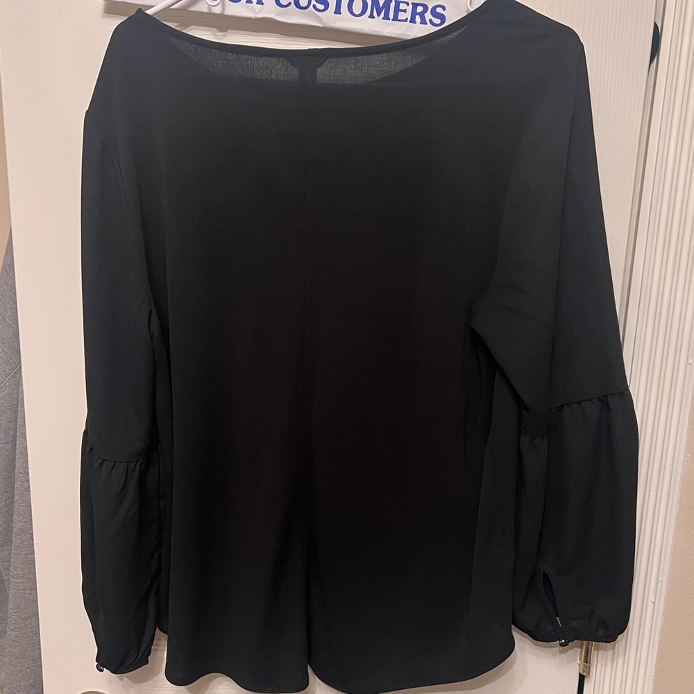 Ann Taylor Black Blouse Long Sleeve Puff Sleeve Top Size Large